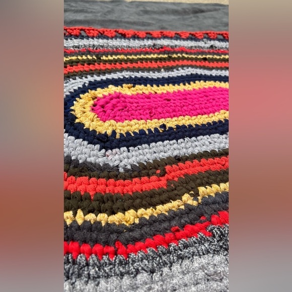 HANDMADE crochet upcycled recycled multicolor colorful bohemian mat 35" by 21" - Picture 6 of 10